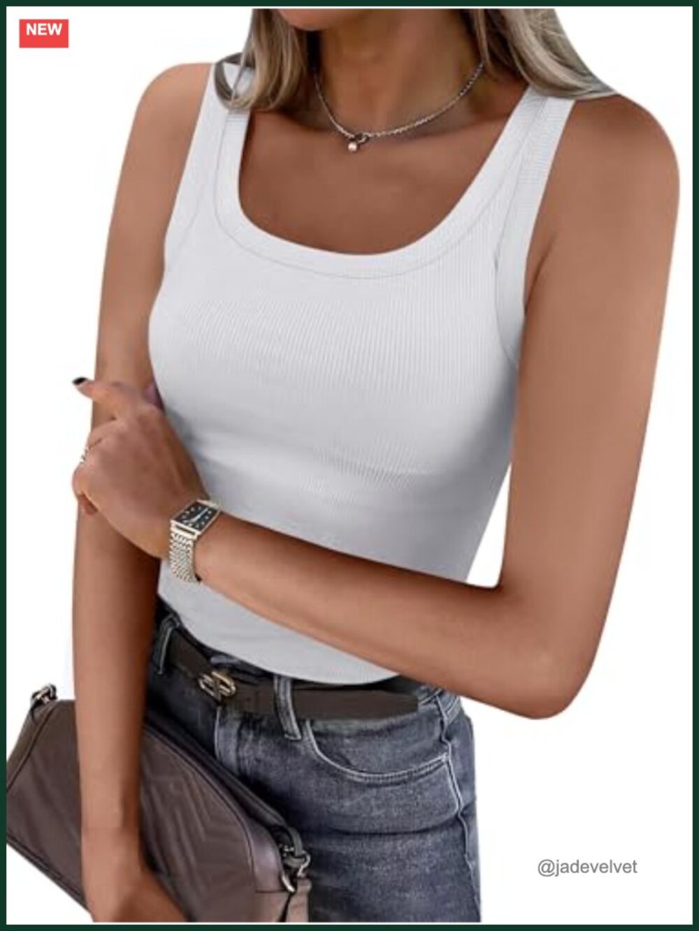 Square Neck Ribbed Tank Top Sleeveless Summer Shirt Scoop Neck